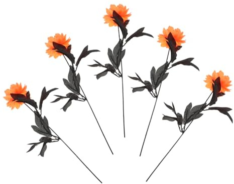 Zerodeko 5 Pièces Artificielles Dahlia Tissu avec Longues Tiges Décoration Réaliste pour et Bureau Arrangement Simulé Orange Jaune