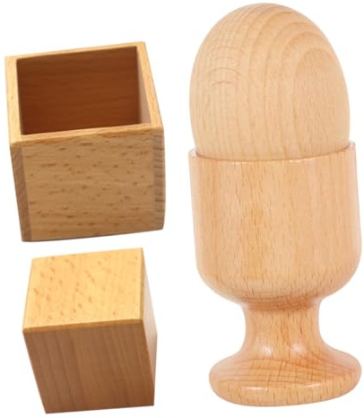 Gatuida 2juegos Juguetes Montessori para Bebés Año Madera Natural con Huevo Educativo y Soporte Cuadrado para Desarrollar Coordinación Ojo-Mano y Habilidades Motoras Finas