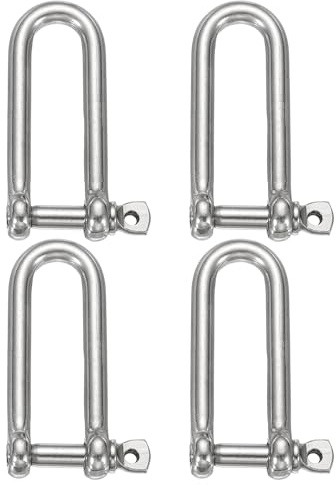 sourcing map 4 grilletes de arco de acero inoxidable, 16 mm de largo, en forma de D, grilletes de tornillo grandes para barco, velero, cadena, cierre de aparejo, joyería de paracaídas, aparejos
