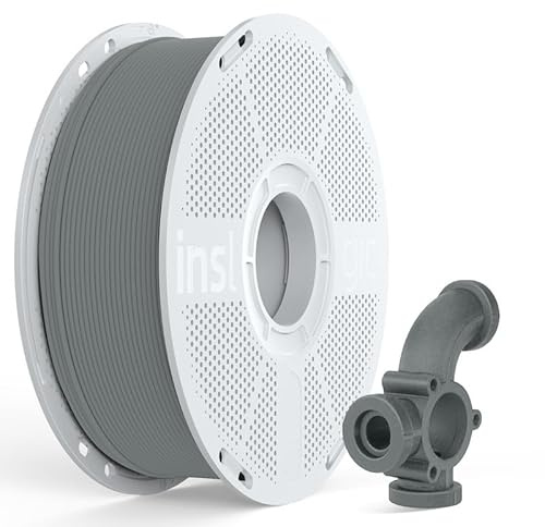 Inslogic Vorgetrocknetes PA6-GF25 Nylon Filament Verstärkt mit Glasfaser 1.75mm, 3D Druck Filament bis 210°C HDT, Hitzebeständig, 1kg Spule, grau