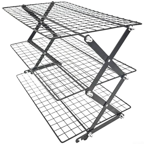 MeevrgR Folding Cooling Rack for Baking 2/3/4-Tier, Adjustable Stackable Roasting Rack for Cakes Cookies Bread, Collapsible Cooling Grid(Three-layer)