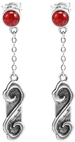 JZWCHQ Boucles d'oreilles rétro en argent S925, palais de l'individualité de style chinois en détresse, boucles d'oreilles en agate rouge, boucles d'oreilles en agate rouge (nom de la