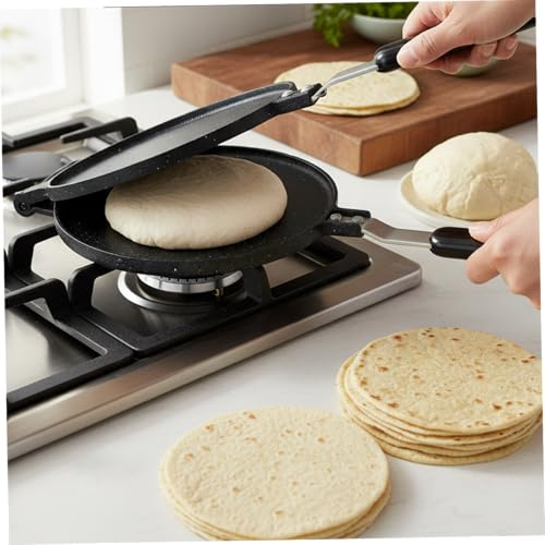 Prensa para tortillas, prensa para hacer tortillas de hierro fundido para estufa, máquina para hacer masa de pizza para pan plano, pizza, roti, taco, empanada, herramienta de cocina para decoración d