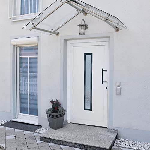 Ytterdörr vit 108 x 208 cm PVC, robust entrédörr med 5-punktslås, 3D-gångjärn, ISO-värmeskyddsglas, höger inre öppning, hållbar för hemmet