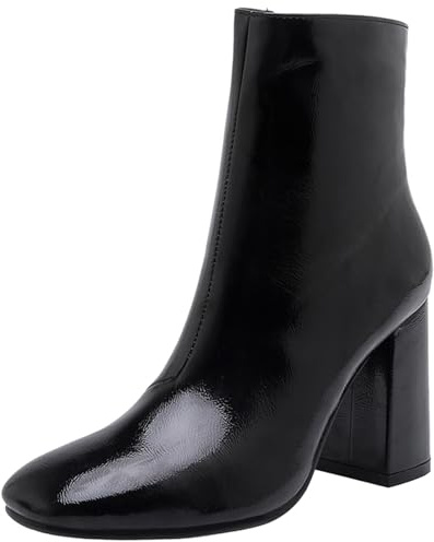 Gicoiz Punta Quadrada Botas Chelsea Mujer Tacón Ancho Invierno Oficina Trabajo Formal Cuero Ankle Botín Charol Tacón Alto Boda Negro/Rl Talla 36.5 EU-37Cn