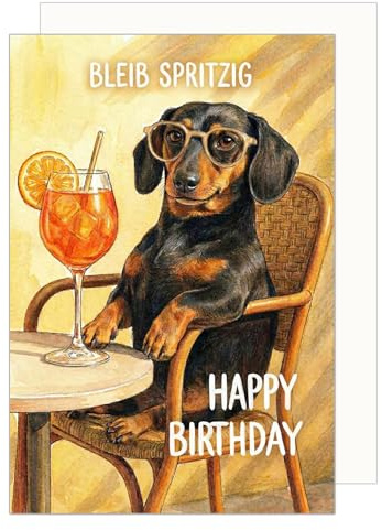 Edition Seidel Premium Glückwunschkarte zum Geburtstag mit Umschlag. Grußkarte Karte Geburtstagskarte Spruch Bleib Spritzig Dackel Aperol Spritz Cocktail Lustig für Mann Frau (G3917 SW026)