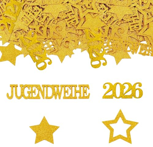 GoldRock Doppelseitiger Jugendweihe Deko Konfetti Groß 2,5-6,8cm, Deko Jugendweihe Junge Mädchen, 100 Stk Glitzer Streudeko Tischdeko Jugendweihen Geschenke Gold,Konfirmation Jugendfeier Konfetti 2026