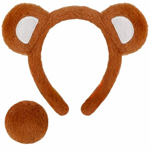 Btanadi Bärenohren Haarreif mit Plüsch-Schwanz – Niedliches Bärenkostüm für Erwachsene, Bärenohren Accessoire Set für Karneval, Halloween, Cosplay, Bühnenauftritt & Mottoparty – Braun