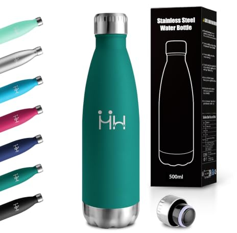 Gourde Inox 500ml, Bouteille Acier Inoxydable, Bouteille Isotherme Double Paroi, Étanche et Réutilisable, sans BPA, pour Adulte, l'école, Voyage