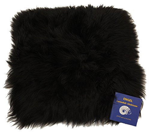 Reissner Lammfelle | DIANA-40-SCH aus | Sitzauflage | Echtes Schaffell | hochwollig | Seiten eingefasst | Rückseite mit Stoff abgefüttert | quadratisch | 40x40cm schwarz