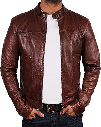 BRANDSLOCK Herren Echtes Leder Biker Jacke Lammfell Vintage