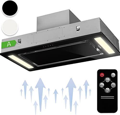 Klarstein Campana Extractora Empotrable l Bajo Consumo, 230W, Extracción 620m³/h, 90 cm Ancho l Campanas Extractoras Cocina con Extracción de Humos para Techo, Silencioso, Negro