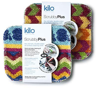 Kilo LSET24 Scrubby Plus-Non-Scratch Scourer with Delicate Cleaning Cloth Side, Multi-Purpose-Set of 2, Colour, One Size,17x14cm Set of 2