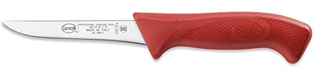 Sanelli Linea Skin, Coltello Macellaio Disosso professionale cm.12, Acciaio Inossidabile, Rosso, Lunghezza lama 12 cm.