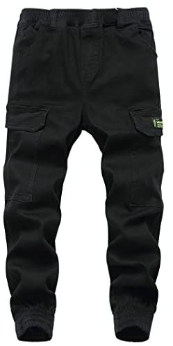 LAUSONS Pantalon Cargo Ado Garçon Jogger Enfant Taille Élastiquée Noir Taille 130/5-6 Ans