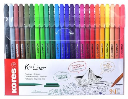Kores – K-Liner färgade fineliners – 0,4 mm – färgpennor, fineliner-markörpennor, konstpennor, revisionstillbehör, universitetets väsentligheter, skolmaterial – paket med 60 cm blandade färger
