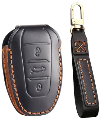 ontto Leder Autoschlüssel Hülle Passt für Peugeot 301 408 508 2008 3008 Citroen C4L C3-XR DS5LS DS6 Opel Grandland X Fernbedienung Cover Schlüsselhülle Etui Schlüsselanhänger Schlüssel Schutz-Schwarz