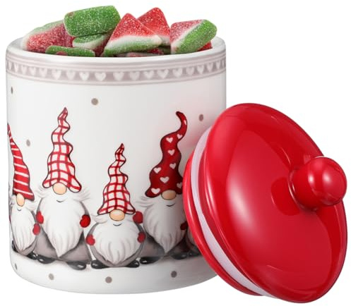 Housoutil Christmas Cookie Jars, Christmas Jars with Lids, Ceramic Gnome Cookie Jar, Gnome Candy Jar, Treat Container Tea Can with Lid for Holiday Christmas Decoration Living Room Centerpieces