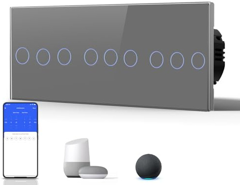 BSEED Interruptor de luz inteligente Alexa de cristal triple, interruptor de pared WiFi táctil 3 teclas 1 vía (requiere cable neutro), compatible con Alexa/Tuya/Google Home 228mm * 86mm Gris