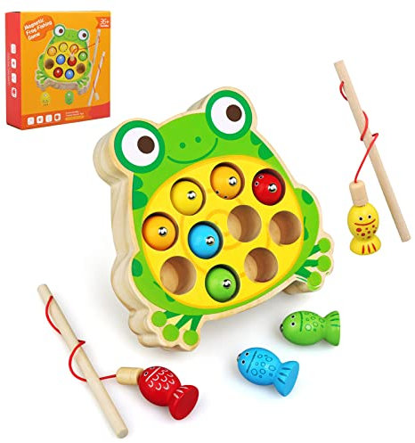 JoyPlus Magnetische Angelspiel ab 2 Jahre, Montessori Holzspielzeug ab 2 Jahre, Magnet-Angelspielzeug Lernen Feinmotorik, Lernspiele Motorikspielzeug Holz Angelspiel für Kinder ab 2 3 4 5 Jahre