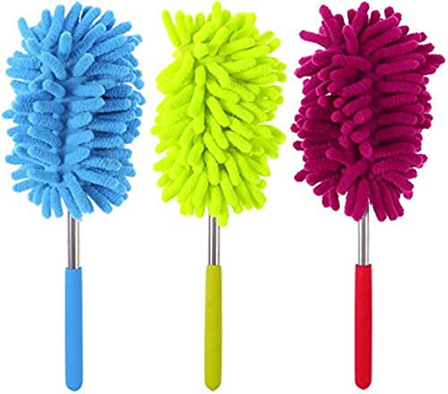 CHUANGOU Plumeau Poussiere Microfibre avec Tige télescopique pour éliminer la poussière et Les Taches sur Les fenêtres et Les Meubles Lot de 3