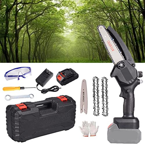 LLYLAY Mini Chainsaw,electric chainsaw,6 Inch Cordless Battery Powered Chain Saw, handheld mini chainsaw for cutting Pruning and Gardening and one-hand chainsaw (Color : Black)