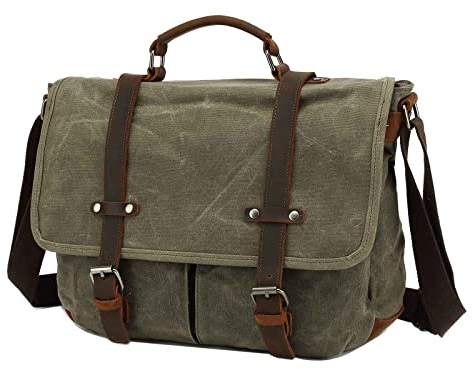 Vmokki Wasserdicht Kameratasche DSLR SLR Kamera Tasche Umhängetasche Aktentasche Vintage Groß Fototasche Handtasche aus Gewachsten Canvas Leder (Grün)