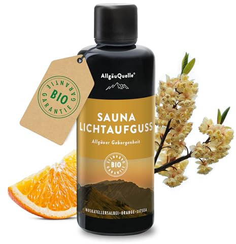 AllgäuQuelle® Saunaduft Aufguss mit 100% Bio Öle Geborgenheit Orange Muskatellersalbei Litsea 100ml