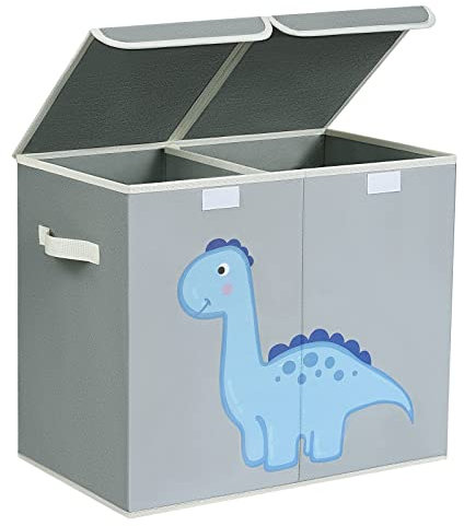 DIMJ Toy Box Storage, Large Storage Box with Lid Foldable Kids Toy Chest with Handle Cartoon Toy Organiser Divider Fabric Basket Bins for Boys, Girls, Clothes, Blankets, Nursery, Home Storage (Grey)