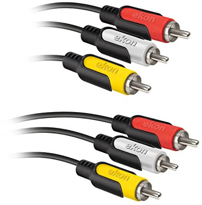 Ekon cavo RCA, 3 metri, 3 RCA, maschio maschio, rosso, giallo, bianco, per DVD, Blue-Ray, proiettori, TV