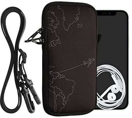 kwmobile mobilväska för smartphones XXL – 7 tum – neopren mobiltelefonfodral vit svart – mobiltelefonväska med kedja 17,7 x 8,5 cm innermått – reseflygplan