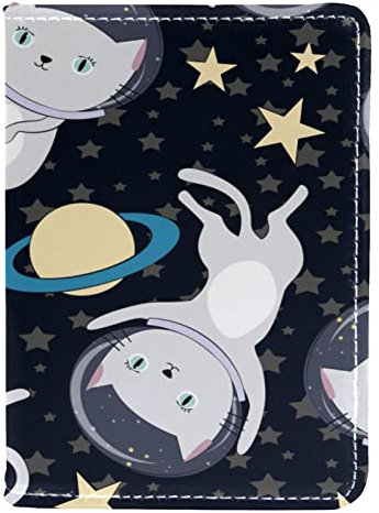 Reisepasshülle für Damen und Herren, Reisepasshülle, Reisepasshülle, Reisedokumente, Organizer, Katze, Welt, Universum, Star, Mehrfarbig, 10x14cm/4x5.5 in