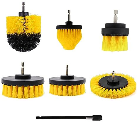 Drill Brushes Brush Attachment - 7 Pack Electric Drill Brush Kit - Great for Pool Tile, Bathroom Toilet, Ceramic Marble Car Automotive (Yellow 7 Pack)
