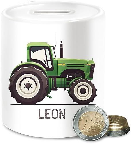 Spardose - Traktor mit Name personalisiert I Landwirte Geschenk Landwirt I Traktoren Geschenke Trecker I Landwirtschaft - Unisize - Weiß - spartopf spardosen für Kinder Bulldog Keramik Bauernhof