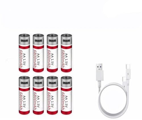 WILLQ Rechargeable Lithium AA Batteries 6800mAh USB Constant Output 1.5V 2 Hour Fast Charge with USB Cable 1000+ Cycles Double A Battery,8pcs 1.5V6.8Ah