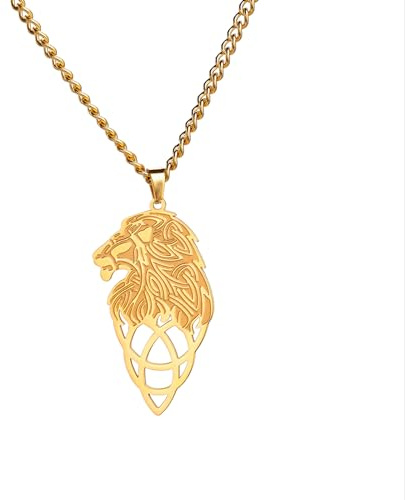 VASSAGO Collar de león para hombres y mujeres, nudo celta, collar con colgante de cabeza de león, collar de acero inoxidable, regalo para padre, hermano, marido, hijo, Acero inoxidable, No es una