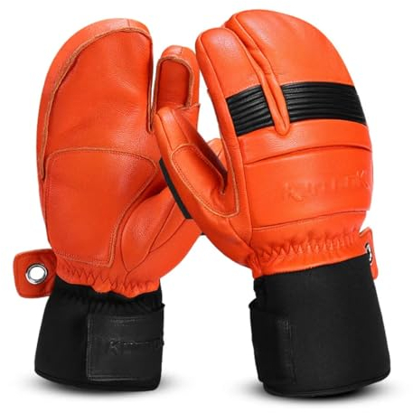 Winter Skihandschuhe Thermo Skifahren Snowboard Handschuhe Fäustlinge Leder Outdoor Schneehandschuhe zum Skifahren Orange M