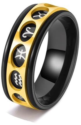 ANAZOZ Ringe Edelstahl Männer, Ringe Herren Gravur Eheringe Größe 60 (19.1) Drehring Breit 8 mm mit Sternzeichen