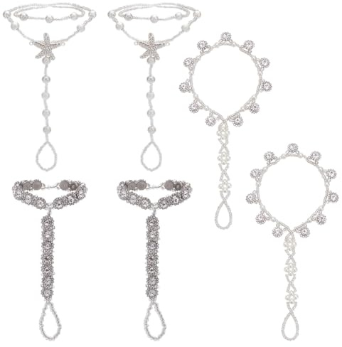 ANATTASOUL Sandales Pieds Nus Bijoux de Pied pour Femme Sandales Pieds Nus pour Mariage Chaîne de Pied pour Sandales Pieds Nus de Mariage de Plage Bracelet de Cheville avec Anneau d'orteil en Strass