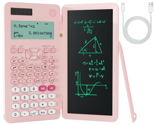 Rechargeable Scientific Calculators for Students, Pink 991ES MAX Foldable Science Calculator with Notepad 417 Function Solar Energy Science Calculators for Middle and High School Supplies (Pink)
