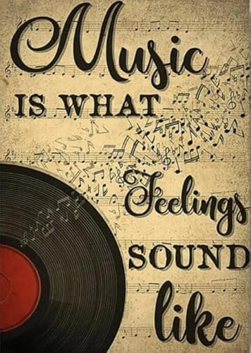 DJ Music is What Feelings Sound Like Poster, Vinyl Record Art Aluminum Signs Funny Tin Sign Metal Art Poster Gift Home Cafe Bar Wall Decor Room Door Accessories 8x12 Inch