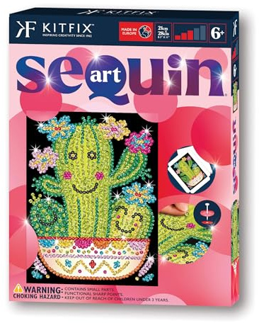 Kitfix - Sequin Art Red - Kaktus - Paillettenbild - 21 x 28 cm - Bastelset für Kinder und Erwachsene ab 6+ - 2108