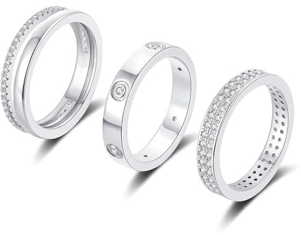 ZHESHY 3 Stück Gold Silber Ring für Frauen 18 Karat Vergoldete goldene Ringe Set Fingerring Daumenring Knuckle Stapelbare Silberringe Verlobungsring Eheringe mit Zirkonia Damen Mädchen Größe 52-64
