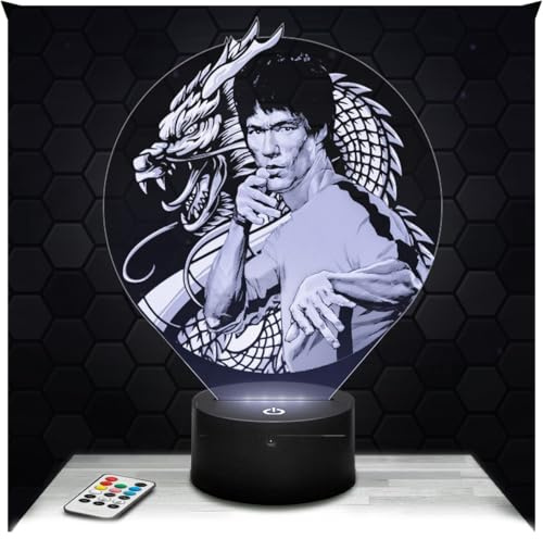 Lampephoto.fr - Lampe Bruce L. 3D Nachtlicht Chinesischer Schauspieler | Made in France, Sockel & Größe wählbar, dimmbar, Batterie/USB, HD-Lasergravur, Geschenk für Sie & Ihn