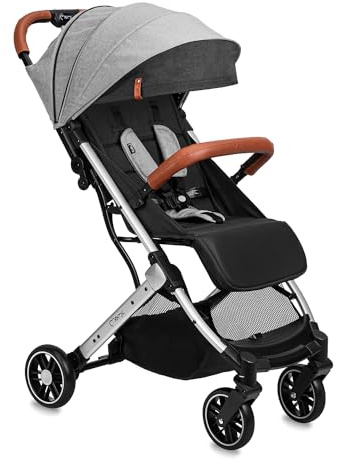 MoMi ESTELLE Barnvagn från 6 månader (upp till 15 kg), vikbar med 5-punkts säkerhetsbälte, shoppingkorg och öppningsfunktion, teleskophandtag för bogsering
