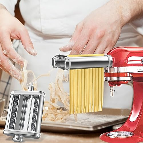 RajoNN 3 in 1 Pasta Maker Attachments Set Stainless Steel Spaghetti Noodle Dough Making Tools Roller Presser Machine for Kitchen Aid