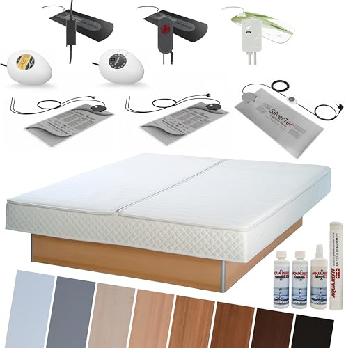 Wasserbett KOMPLETT Bett Softside DUAL mit Podest/Sockel – hochwertiges Doppelbett mit Wasserbettmatratzen & Komfortausstattung – inkl. Pflegeset & Befüllschlauch – für gesunden Schlaf – 180x210 cm F3
