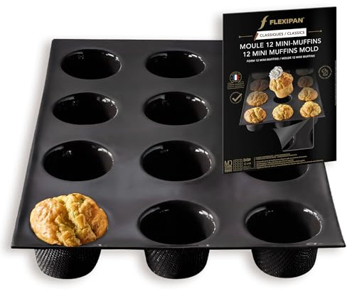 Flexipan Moule à Muffins – 12 Mini Gateaux Moelleux Sucrés Salés - Cuisson Uniforme, Antiadhésif, Haute Résistance - Accessoire Patisserie, Cuisine - Parts Individuelles - Pratique, Démoulage Facile