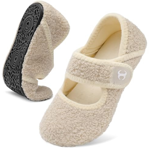 Scurtain Men's Wide Comfy Hotel Guest Slippers - Outdoor Summer & Winter Fall Cozy Slippers - Women's Slip On Diabetic Fuzzy Non Slip Sock Shoes - Beige Size