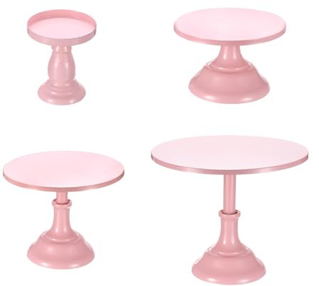 QUARKZMAN Juego de 4 Soportes para Tartas, Set de 3/8/10/12 Pulgadas de Soportes de Tartas de Metal para Mesa de Postres en Bodas y Fiestas de Cumpleaños, Color Rosa